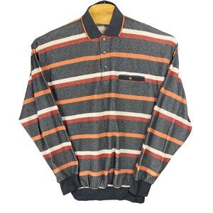 Vtg LD Sport International Striped Polo Shirt Men XL Gray Orange Red Retro